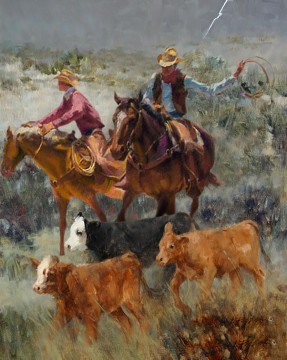  original Pintura al %C3%B3leo - vaqueros occidentales originales
